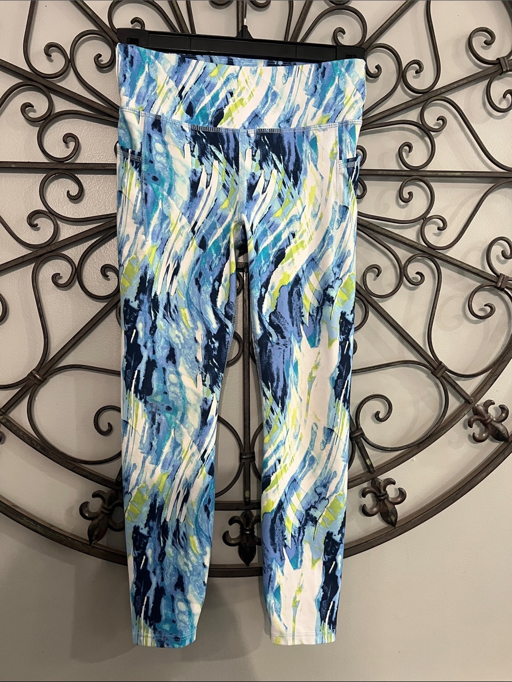 Avia Blue and White Marble-Print Leggings